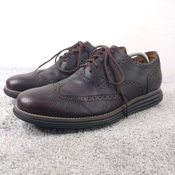 Cole Haan LunarGrand Mens Size 11.5 Shoes Brown Leather Wingtip Oxford Lace Up - Picture 1 of 11